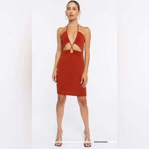 Sexy Cut Out Rust Halter Dress - XL